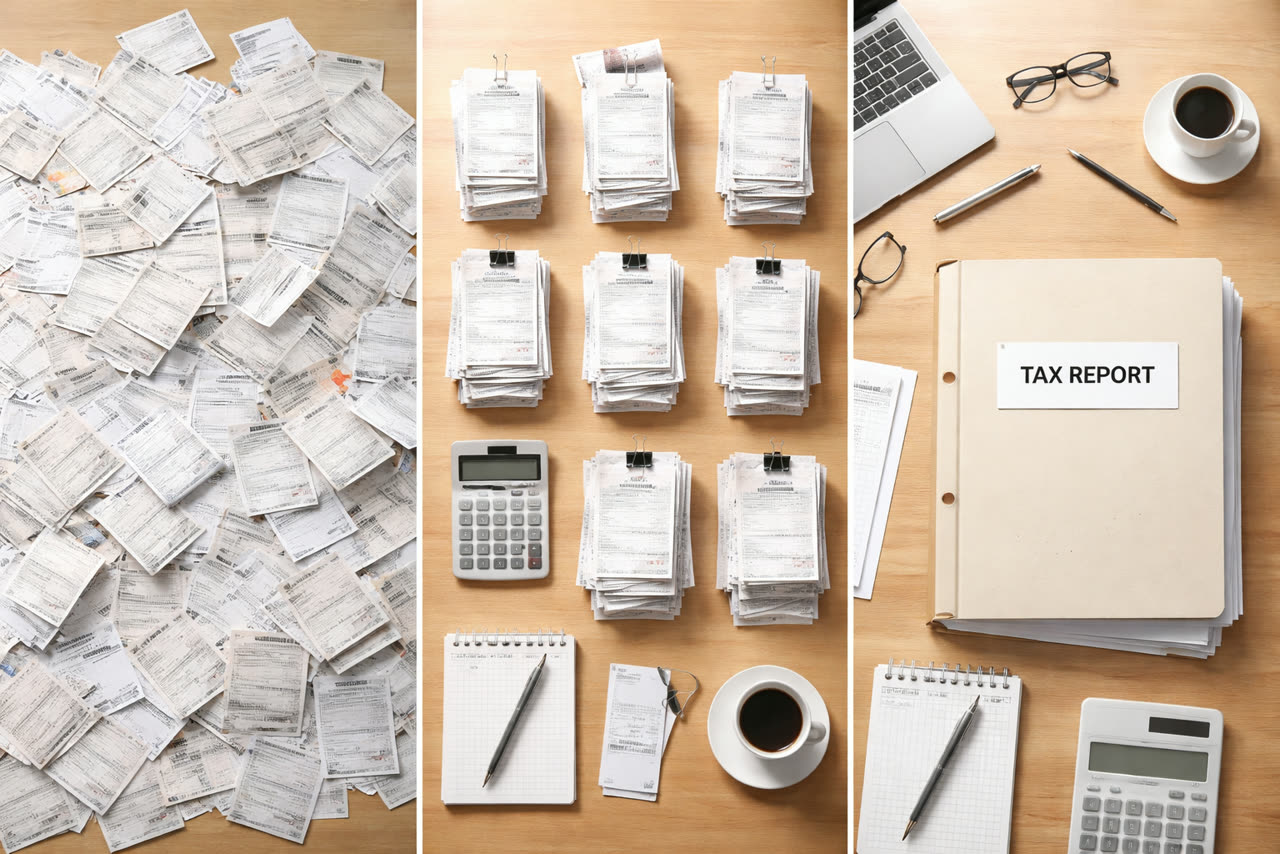 Spreadsheet-driven tax workflow showing transaction reconciliation across exchanges